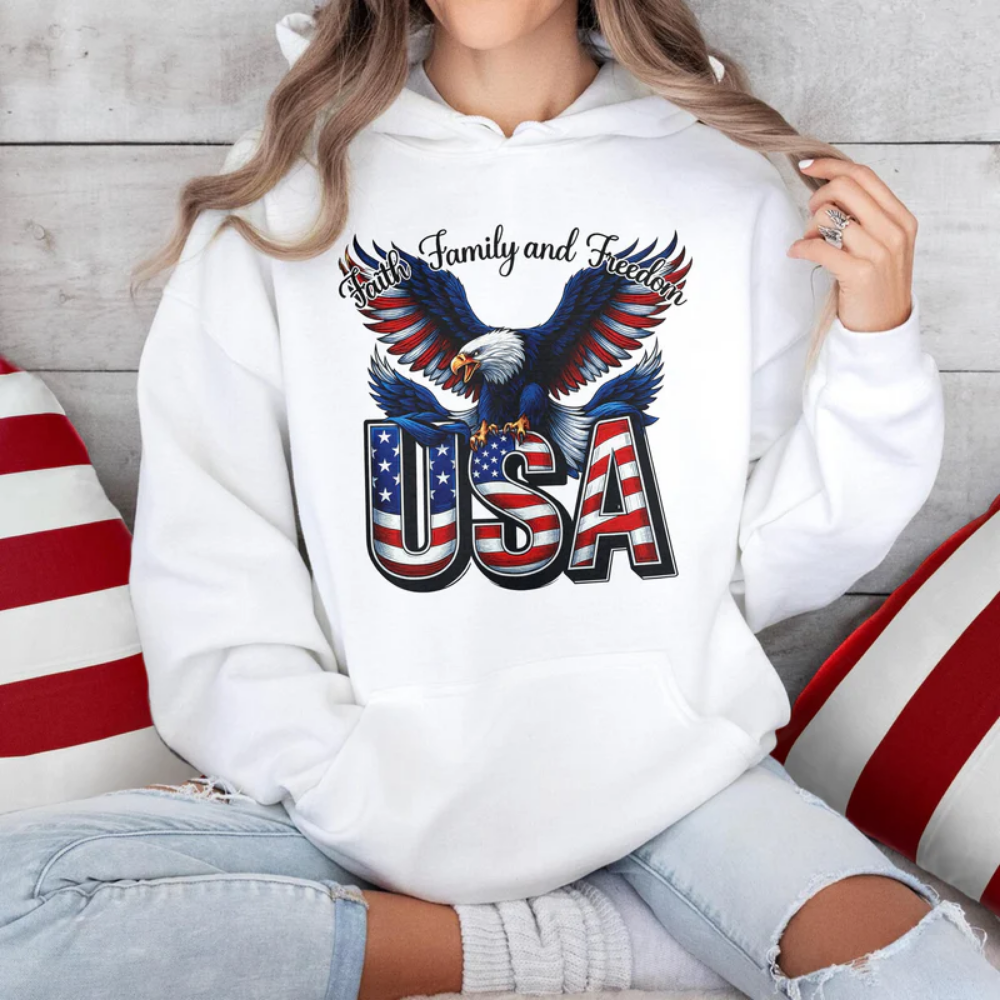Faith, Family & Freedom America 250 Years Patriotic Bright Shirt