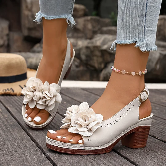 Women's Stylish Floral Chunky Heels