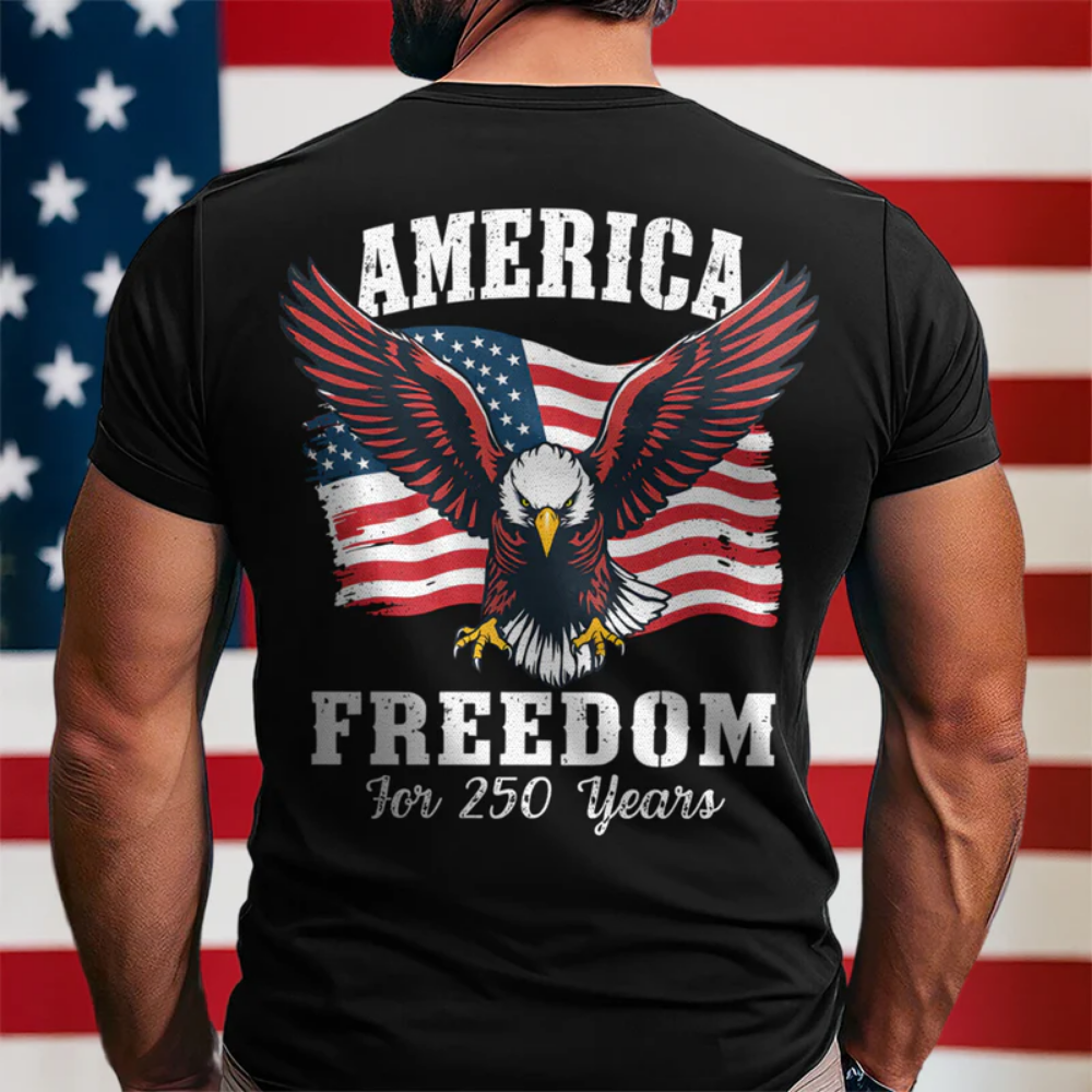 America 250 Years of Freedom Patriotic Eagle Flag Back Side Shirt, 4th of July Shirt