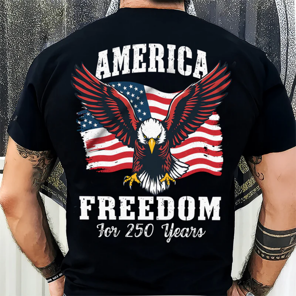 America 250 Years of Freedom Patriotic Eagle Flag Back Side Shirt, 4th of July Shirt