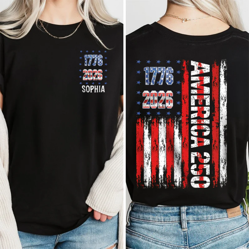 Custom Name America 250th 1776-2026 Back & Front Dark Shirt