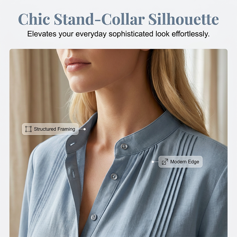 🔥New Arrivals & Special Offers-Women's Casual Mandarin Collar Pintuck Top