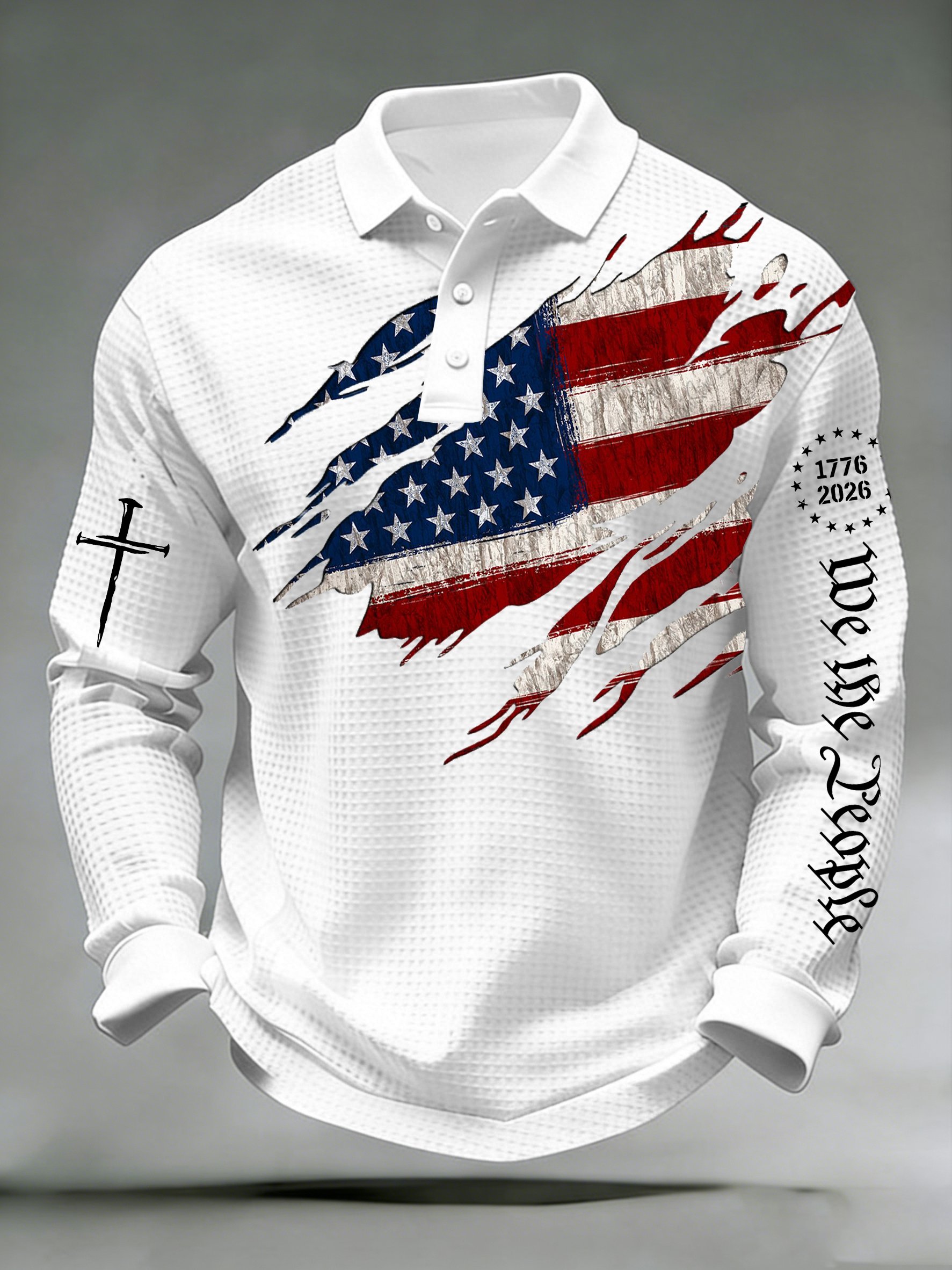 Men's 250th Anniversary National Flag Print Casual Waffle Fabric Polo Shirt