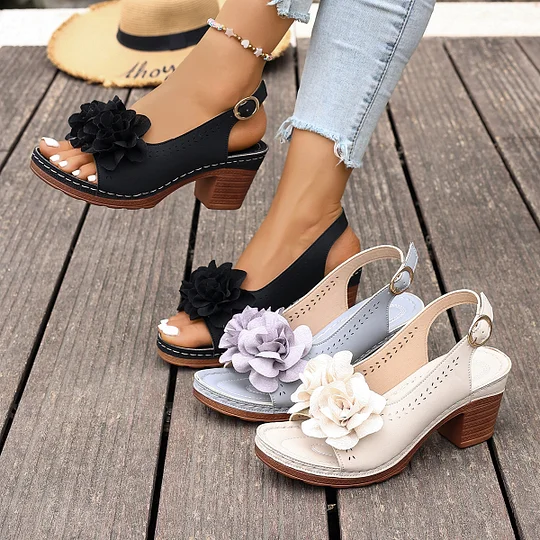 Women's Stylish Floral Chunky Heels
