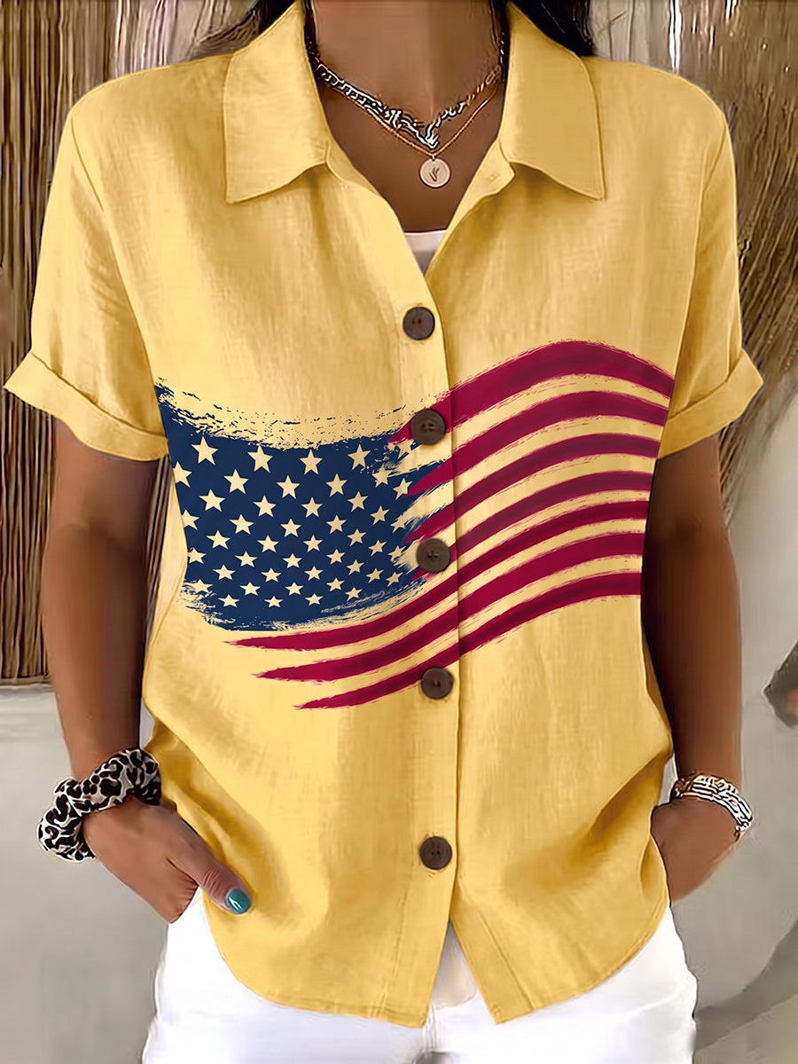 American-style Patriotic Retro Cotton-linen Shirt