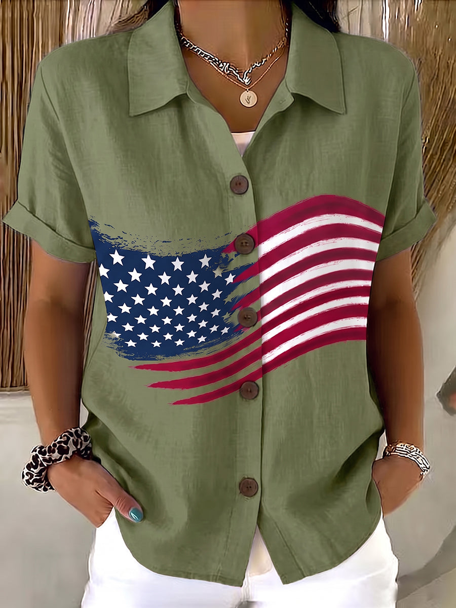 American-style Patriotic Retro Cotton-linen Shirt