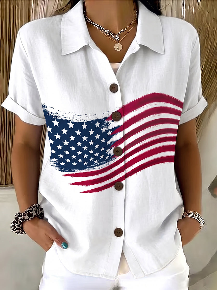 American-style Patriotic Retro Cotton-linen Shirt