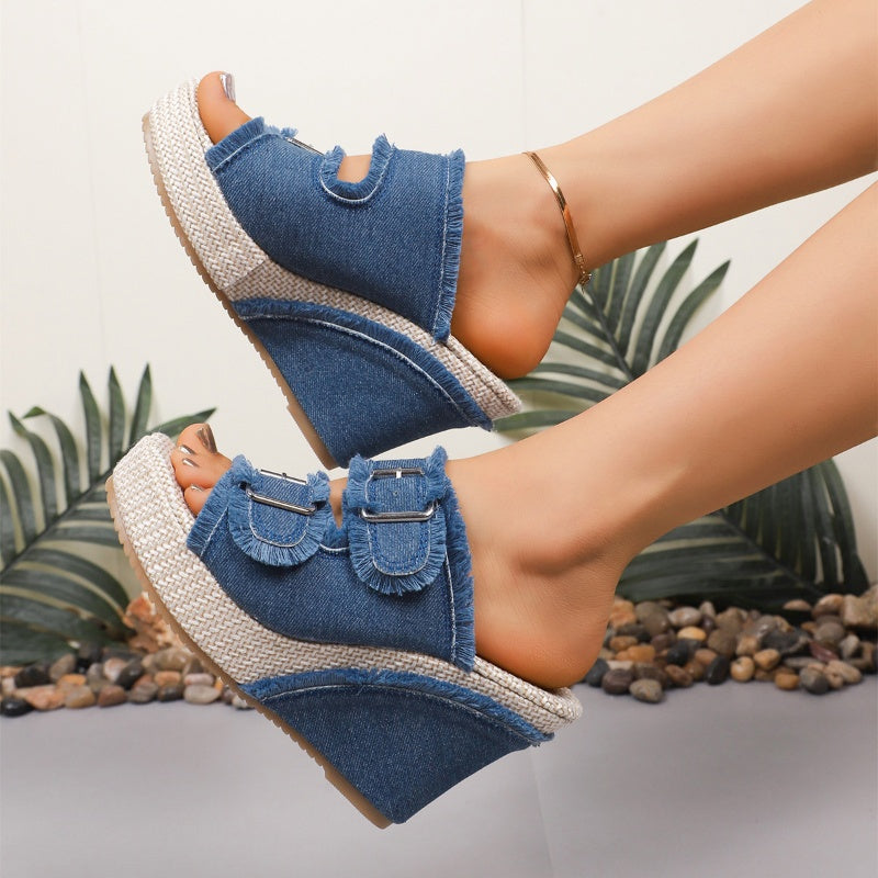 👡New arrival 50% OFF!!🥰Women's Casual Denim Platform Slide Sandals