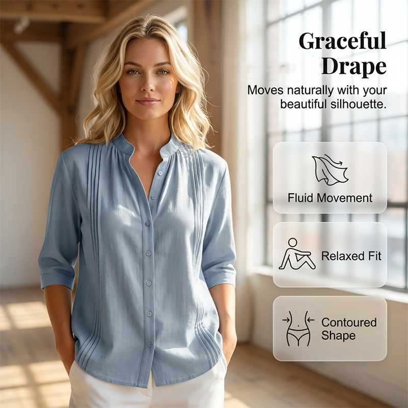 🔥New Arrivals & Special Offers-Women's Casual Mandarin Collar Pintuck Top