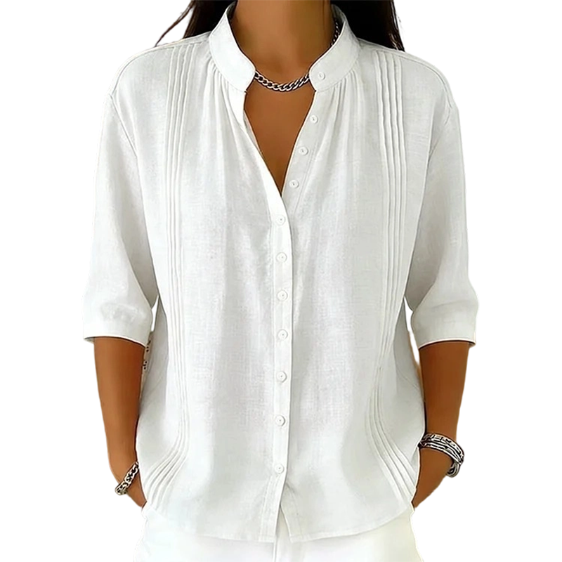 🔥New Arrivals & Special Offers-Women's Casual Mandarin Collar Pintuck Top