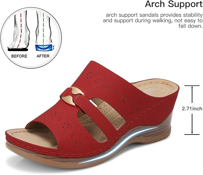SHIBEVER Wedge Sandals for Women Hollow Out Slip On Platform Wedge Sandals Summer Casual Walking Shoes