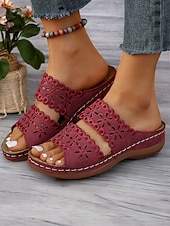 Women's White Slip-On Sandals with Floral Cut-Out Design Comfortable Sole and Casual Style for Summer Wear and Daily Outings