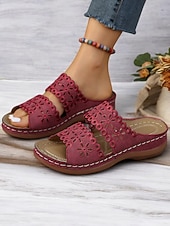 Women's White Slip-On Sandals with Floral Cut-Out Design Comfortable Sole and Casual Style for Summer Wear and Daily Outings