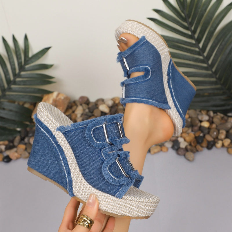 👡New arrival 50% OFF!!🥰Women's Casual Denim Platform Slide Sandals