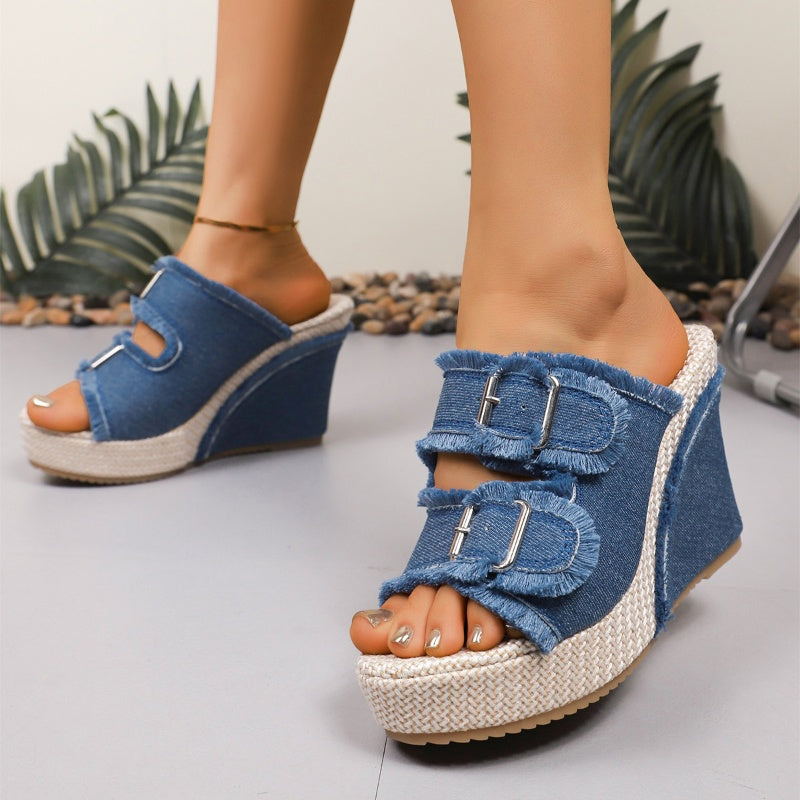 👡New arrival 50% OFF!!🥰Women's Casual Denim Platform Slide Sandals