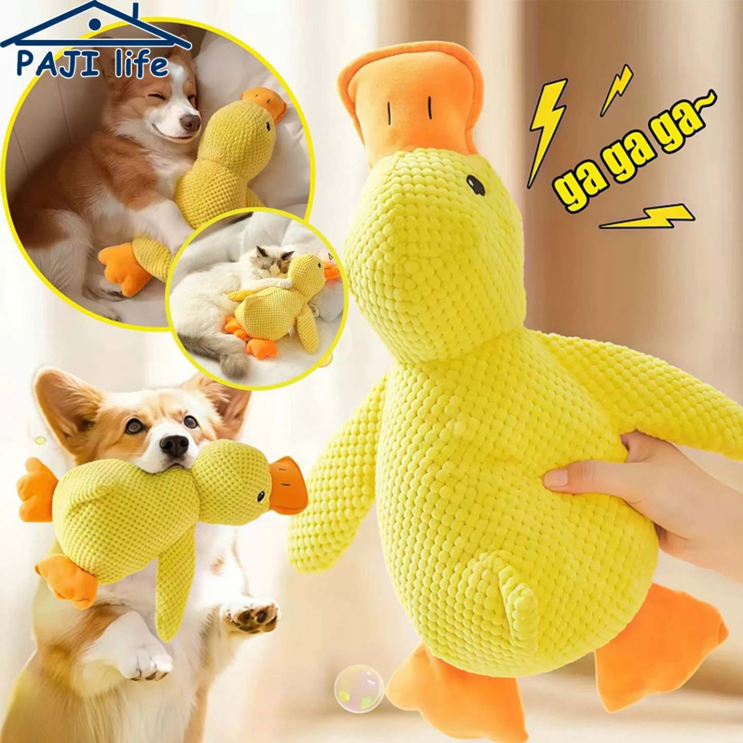 Plush duck squeaky dog toy for chewing