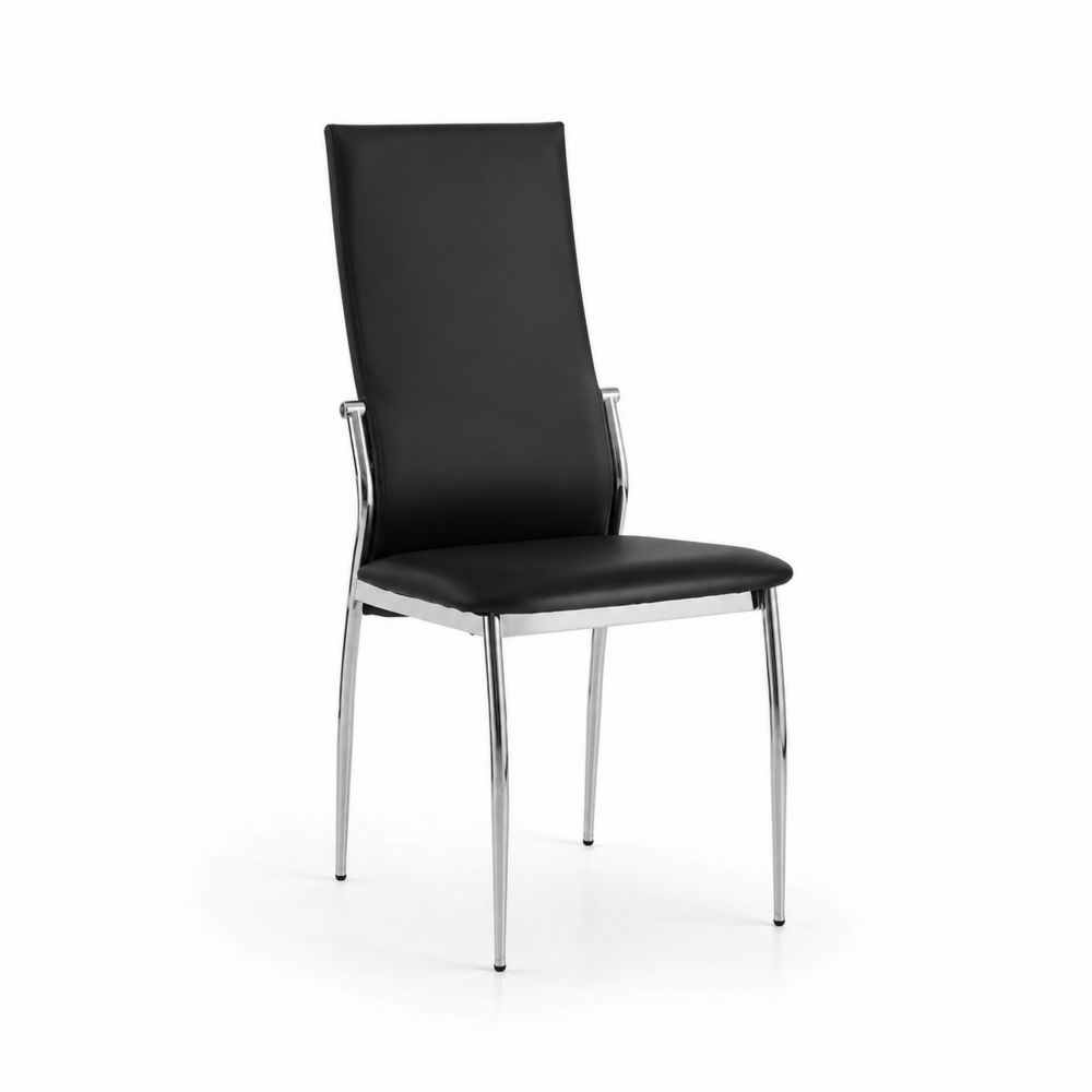 Sedia in Ecopelle Nera con Struttura in Metallo Cromato
