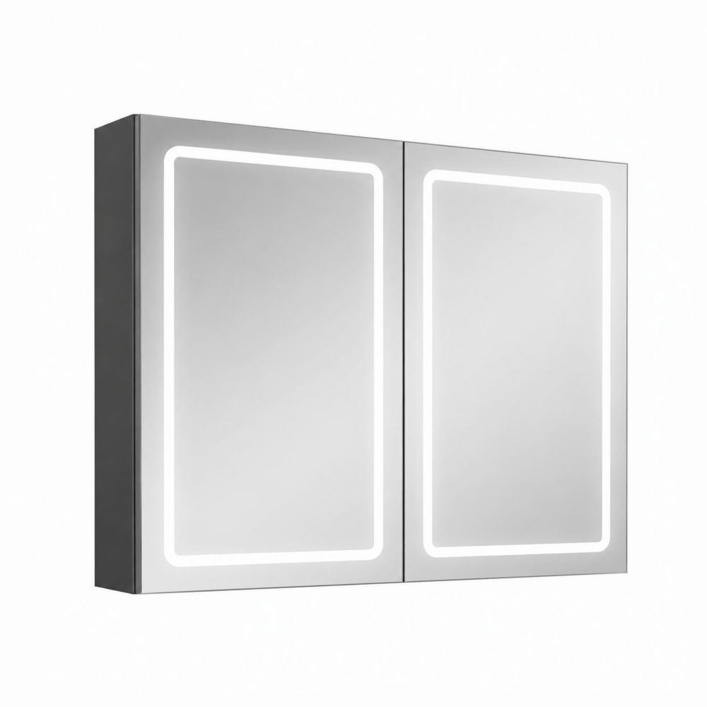 Armadio Specchiera da Bagno 100x70 cm in Vetro Temperato e Acciaio con LED