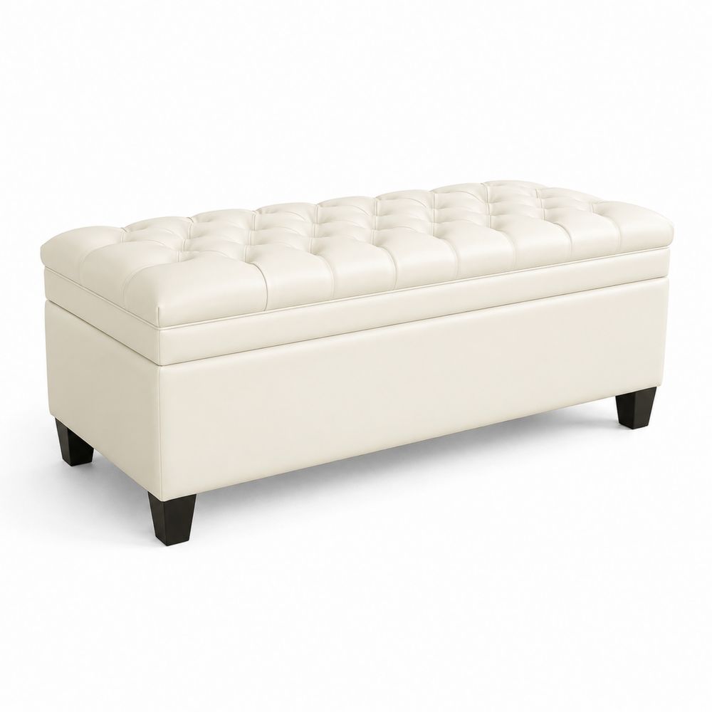 Panca contenitore in pelle sintetica Crema 120x45x45 cm