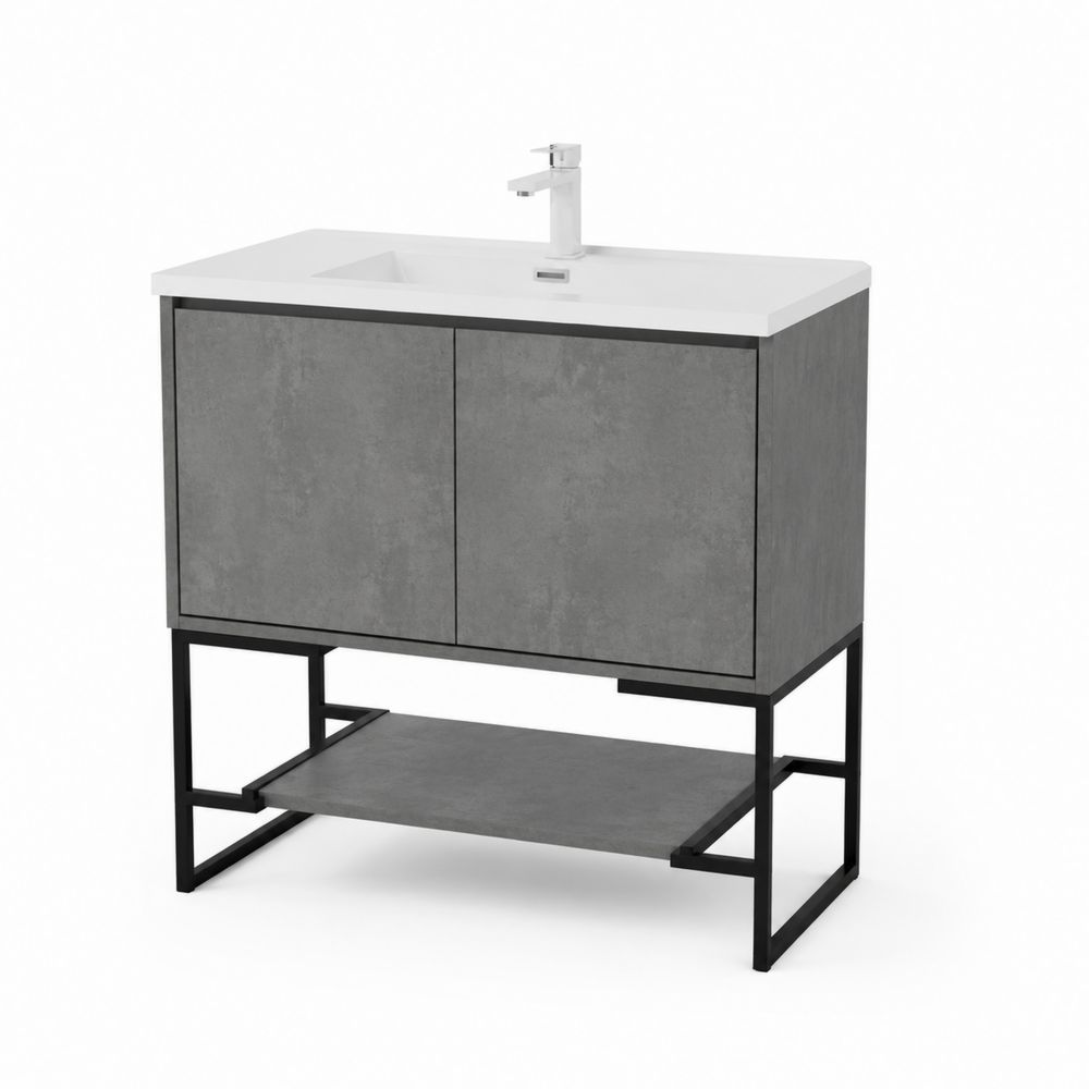Mobile lavabo in MDF Grigio Cemento con Struttura in Metallo Nero con Lavabo in Resina 80x46x85 cm