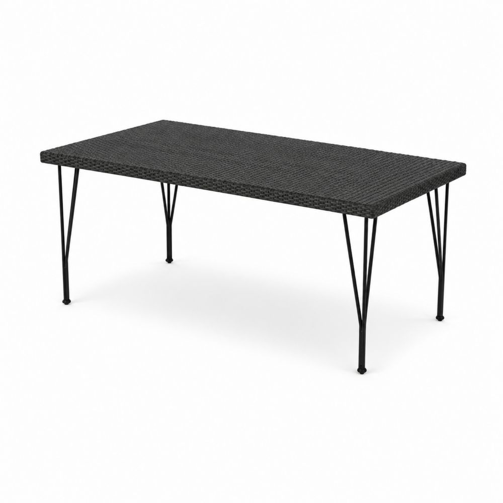 Tavolo da pranzo rettangolare in polyrattan e metallo nero