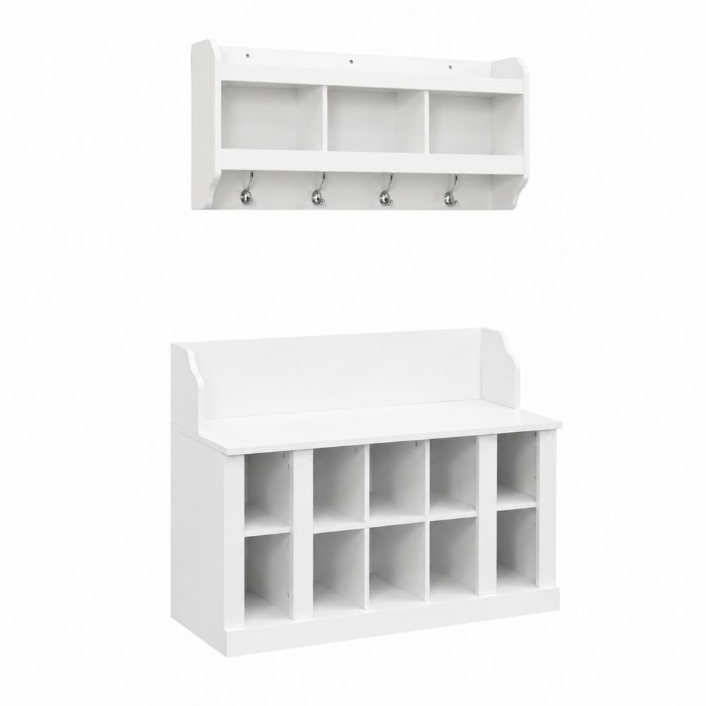 Set di Mobili in Legno Bianco con Panca e Mensola