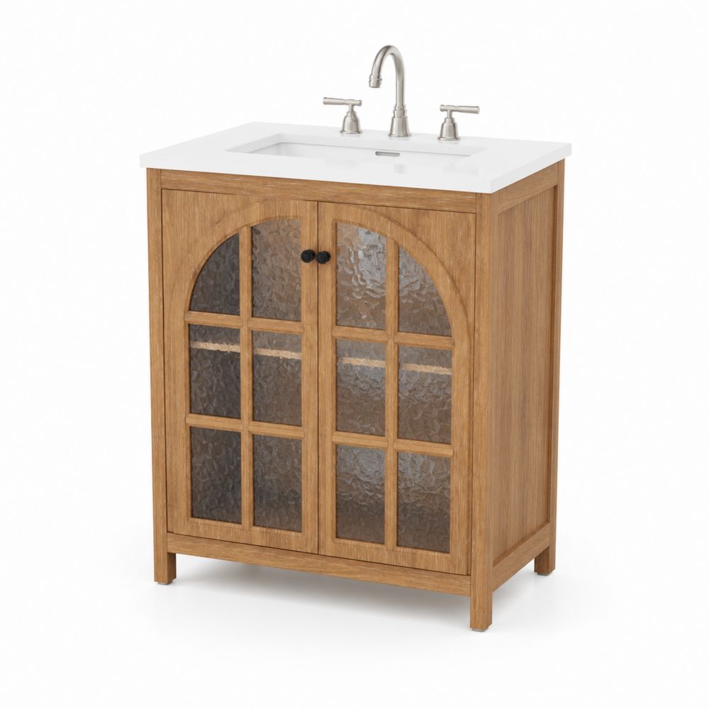 Mobile lavabo singolo legno con vetro temperato