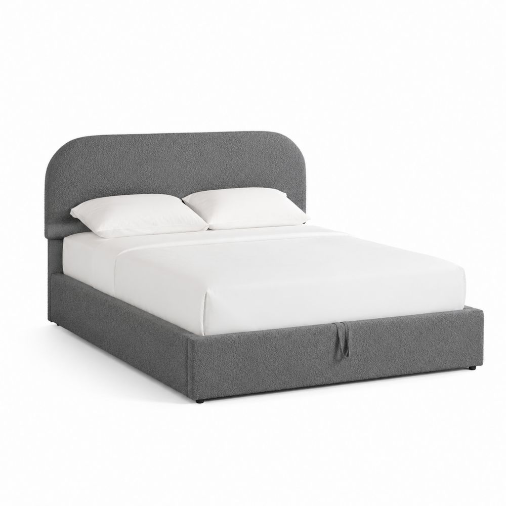 Letto imbottito grigio con contenitore e materasso