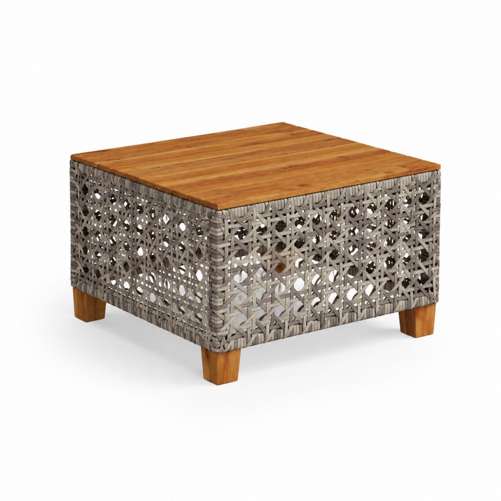 Tavolino quadrato in legno e rattan sintetico grigio