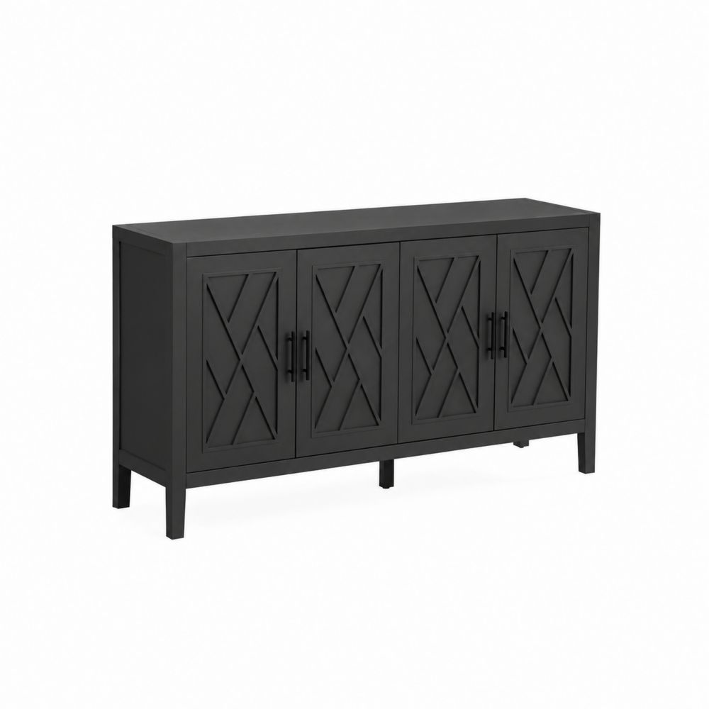 Credenza in Legno MDF Nero con Quattro Ante 160x40x80 cm