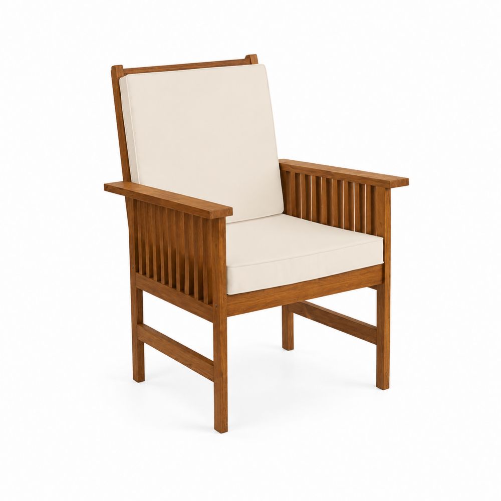 Poltrona da giardino in legno con cuscini crema