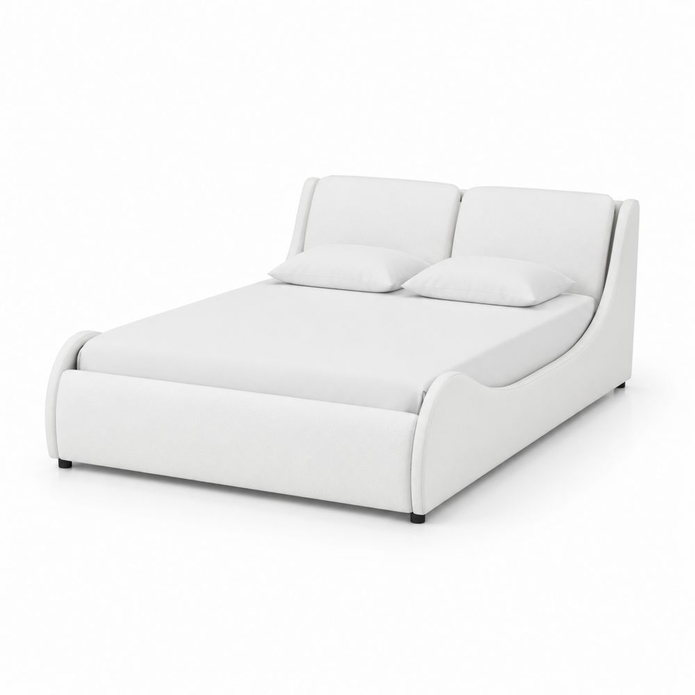 Letto matrimoniale in tessuto bianco con cuscini 200x160 cm