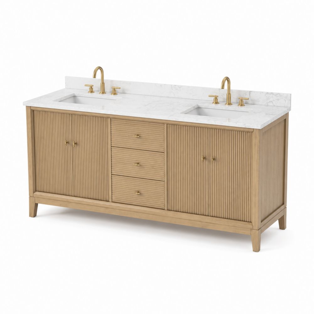 Mobile lavabo doppio in legno con top in marmo di Carrara