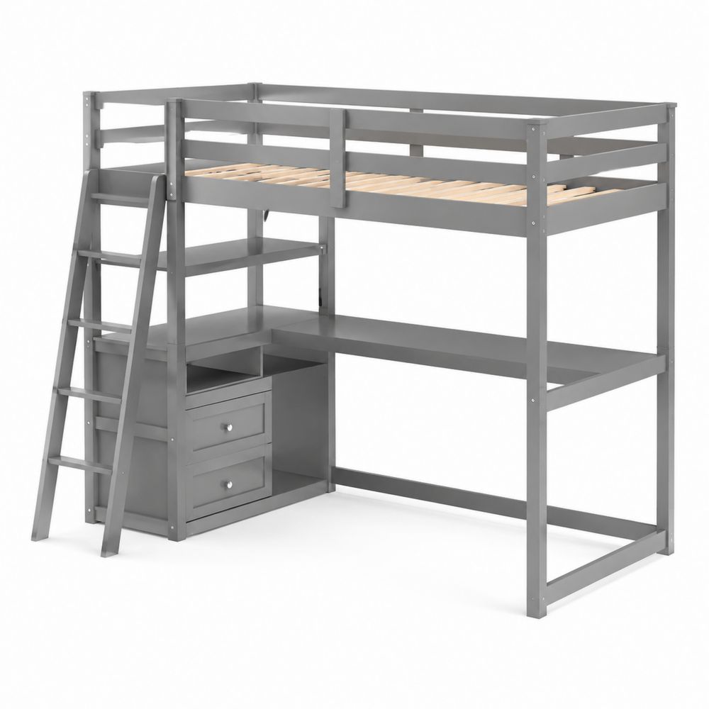 Letto a Soppalco con Scrivania in Metallo Grigio