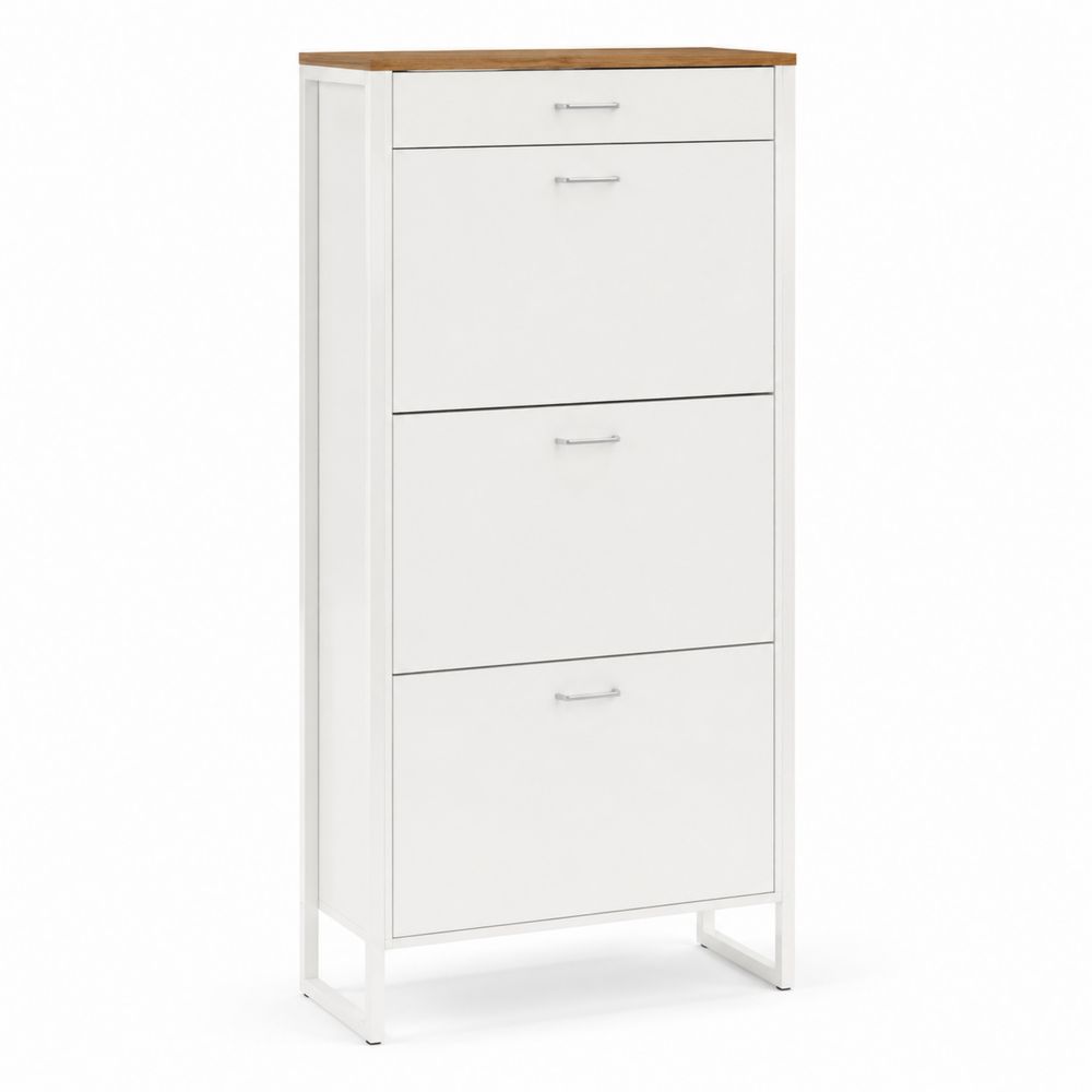 Scarpiera in MDF e Metallo Verniciato Bianco con 4 Scomparti