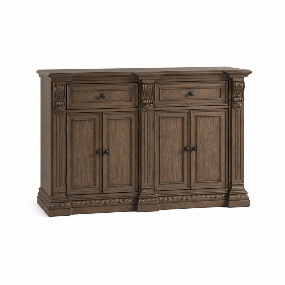 Credenza in legno marrone con 2 ante e 2 cassetti