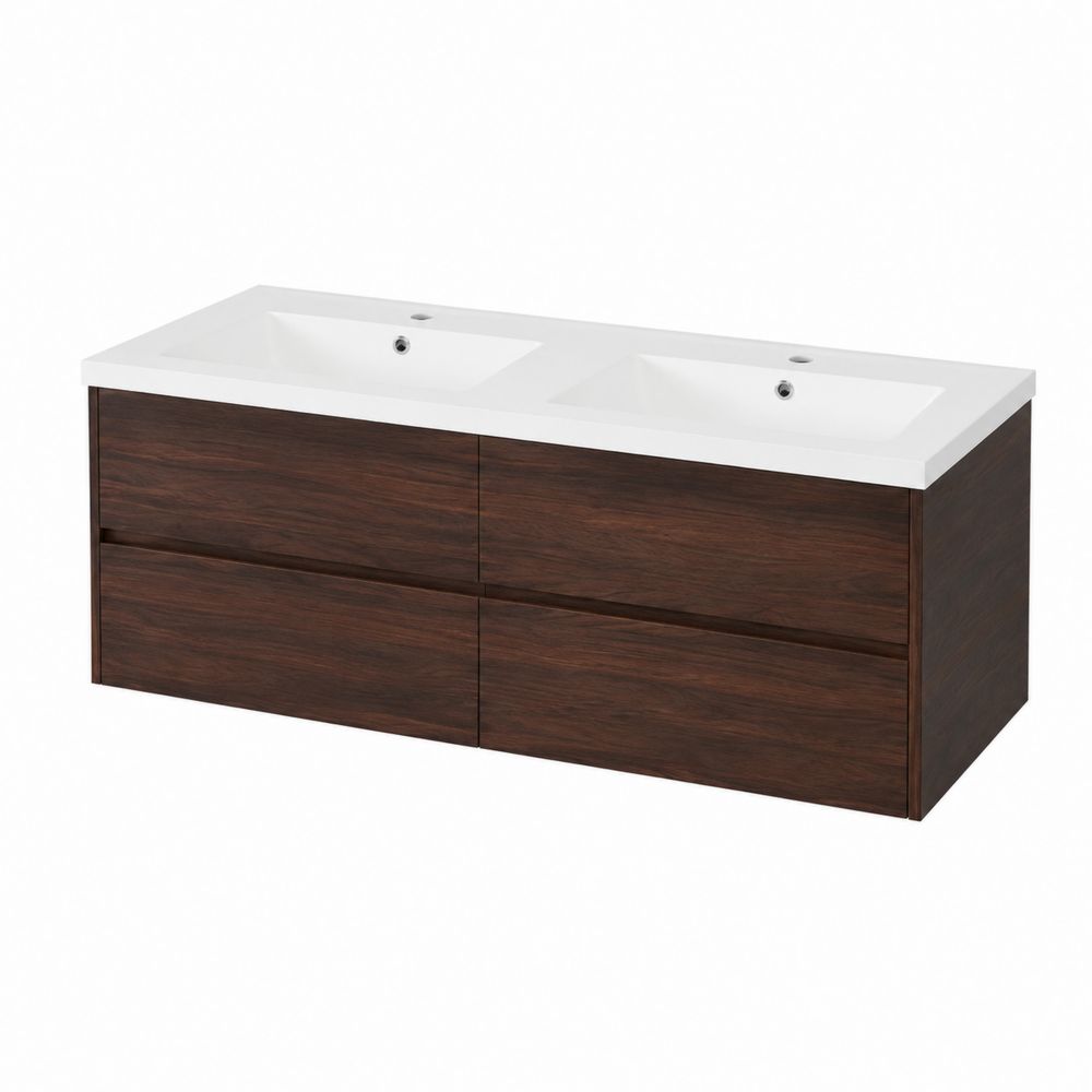 Mobile lavabo doppio a parete 140x45x56 cm legno marrone e bianco