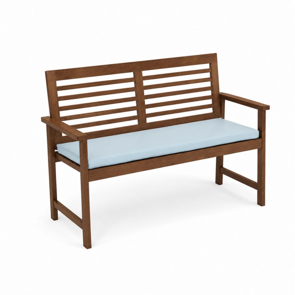 Panca da esterno in legno con cuscino in poliestere blu
