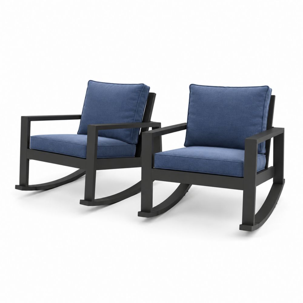Set di 2 sedie a dondolo in metallo e tessuto blu