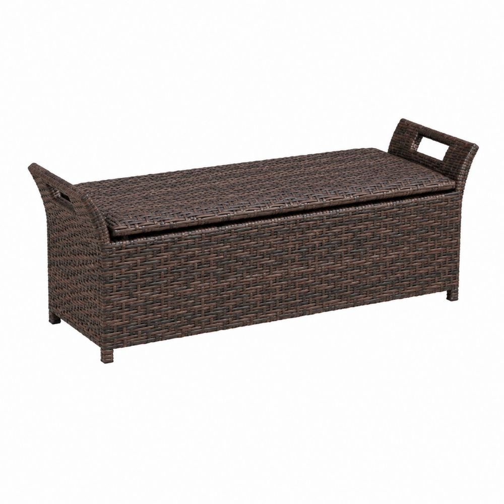 Panca in Rattan Marrone con Vano Contenitore da Esterno