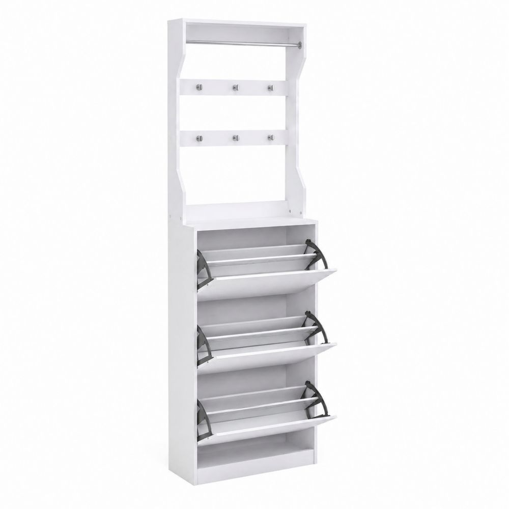 Scarpiera verticale in MDF bianco con ganci