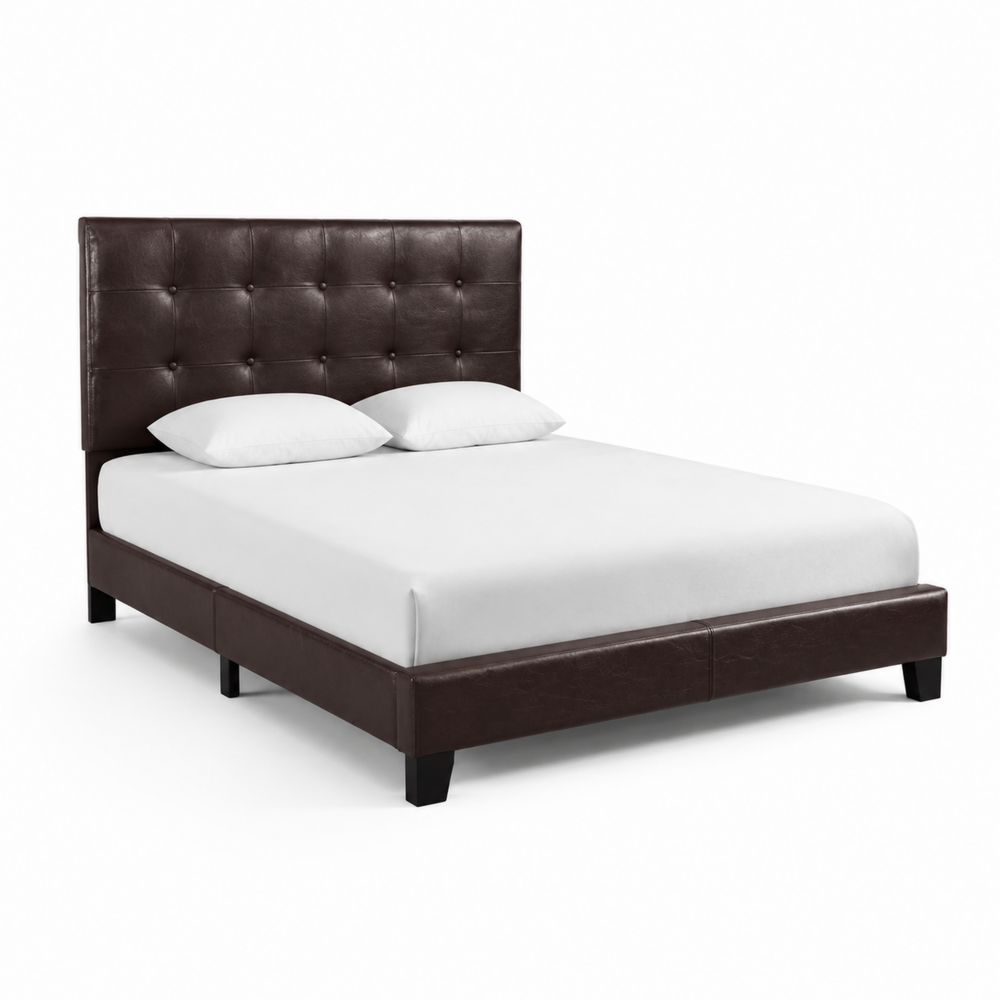 Letto a pannelli in pelle marrone con cuscini 200x160 cm
