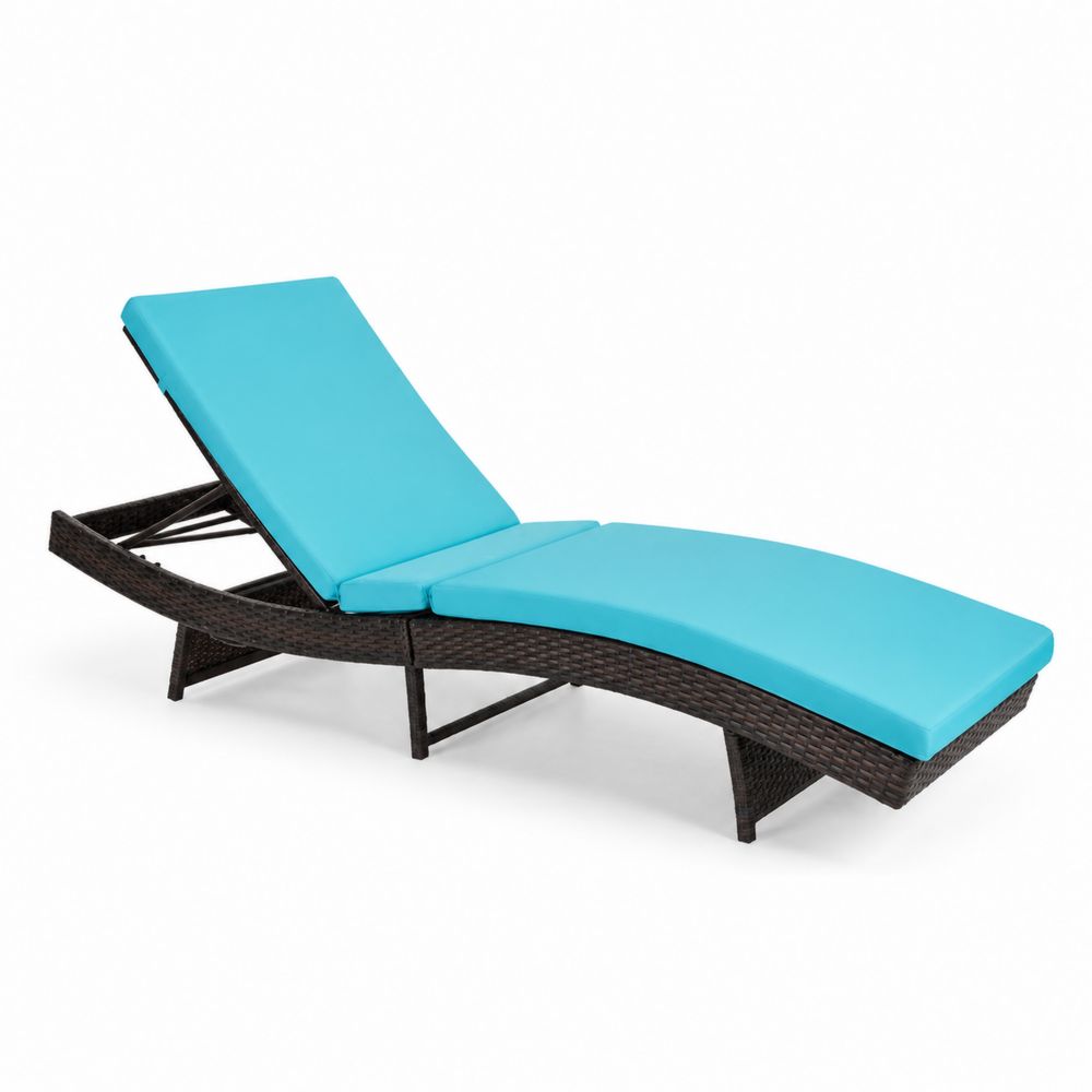 Lettino prendisole in rattan con cuscino regolabile azzurro