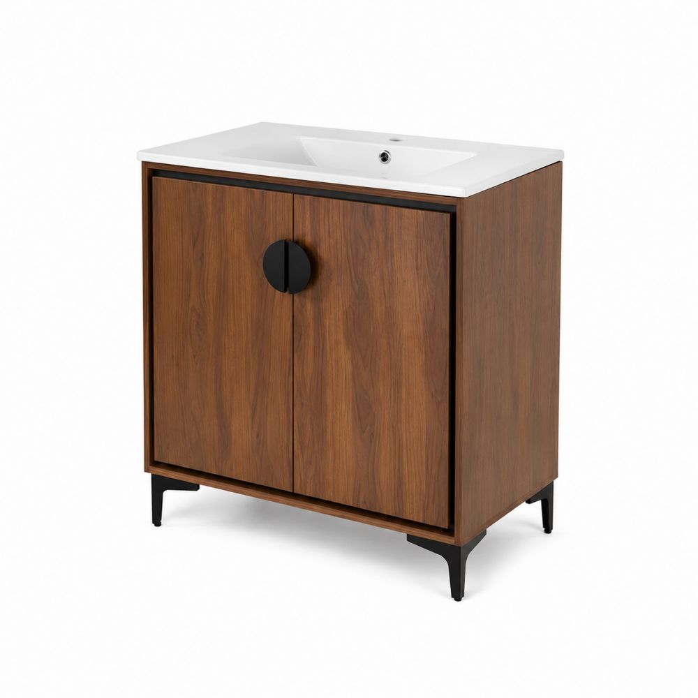 Mobile lavabo in legno con lavabo in ceramica bianca 60x85x45 cm