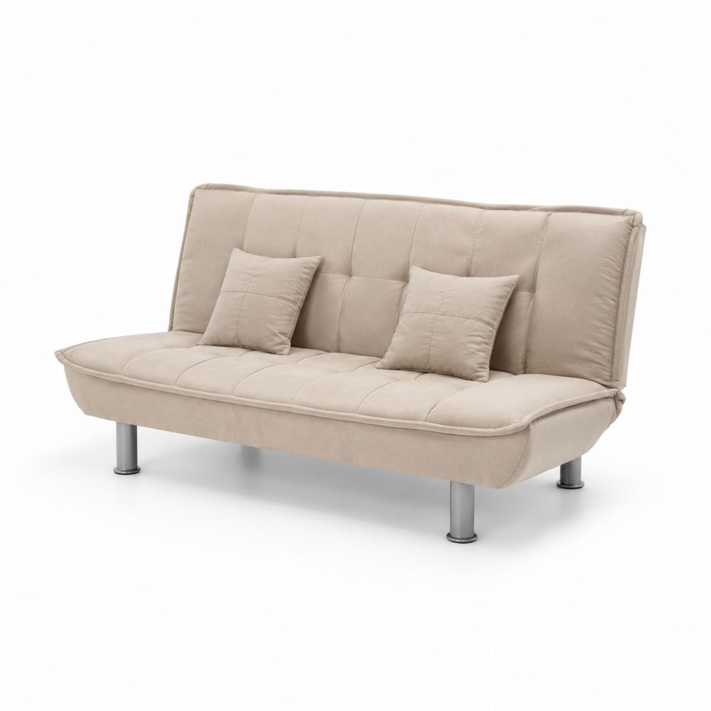 Divano Letto in Tessuto Beige con Cuscini