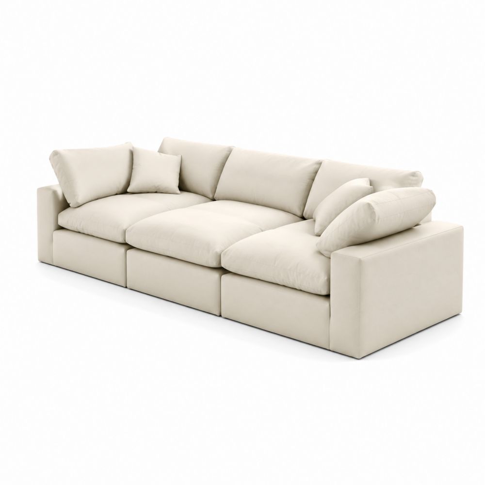 Divano modulare beige in tessuto con cuscini