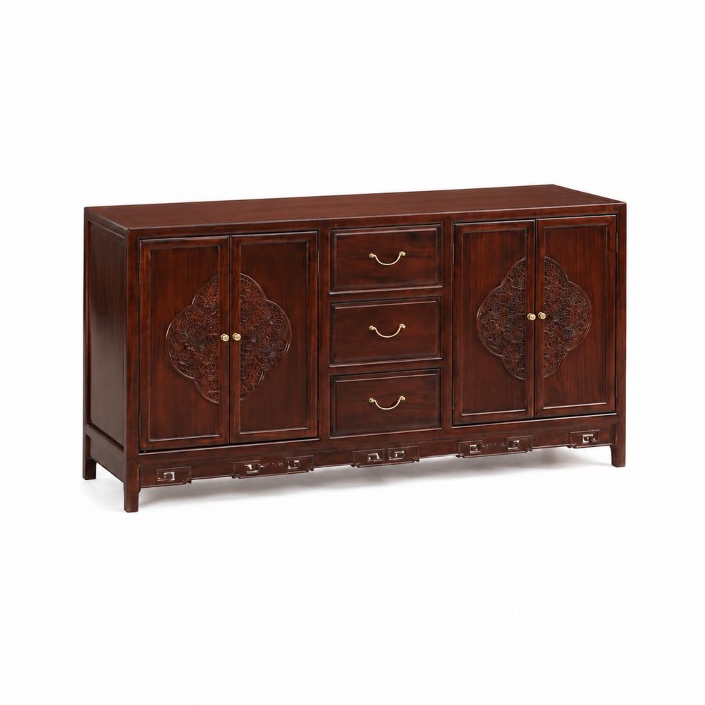 Credenza in Legno Massiccio Marrone con 4 Ante e 3 Cassetti