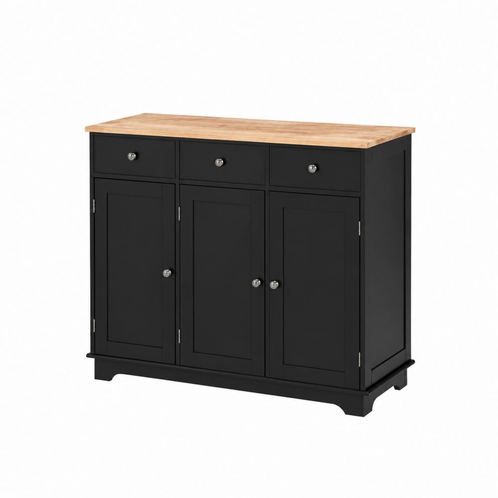 Credenza in Legno con Ante e Cassetti, Nero e Colore Naturale