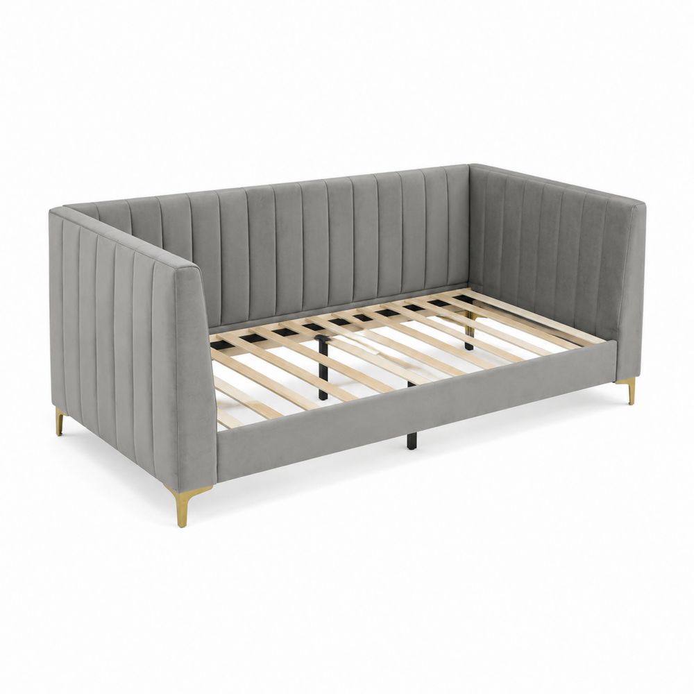 Letto in Velluto Grigio con Gambe Metalliche