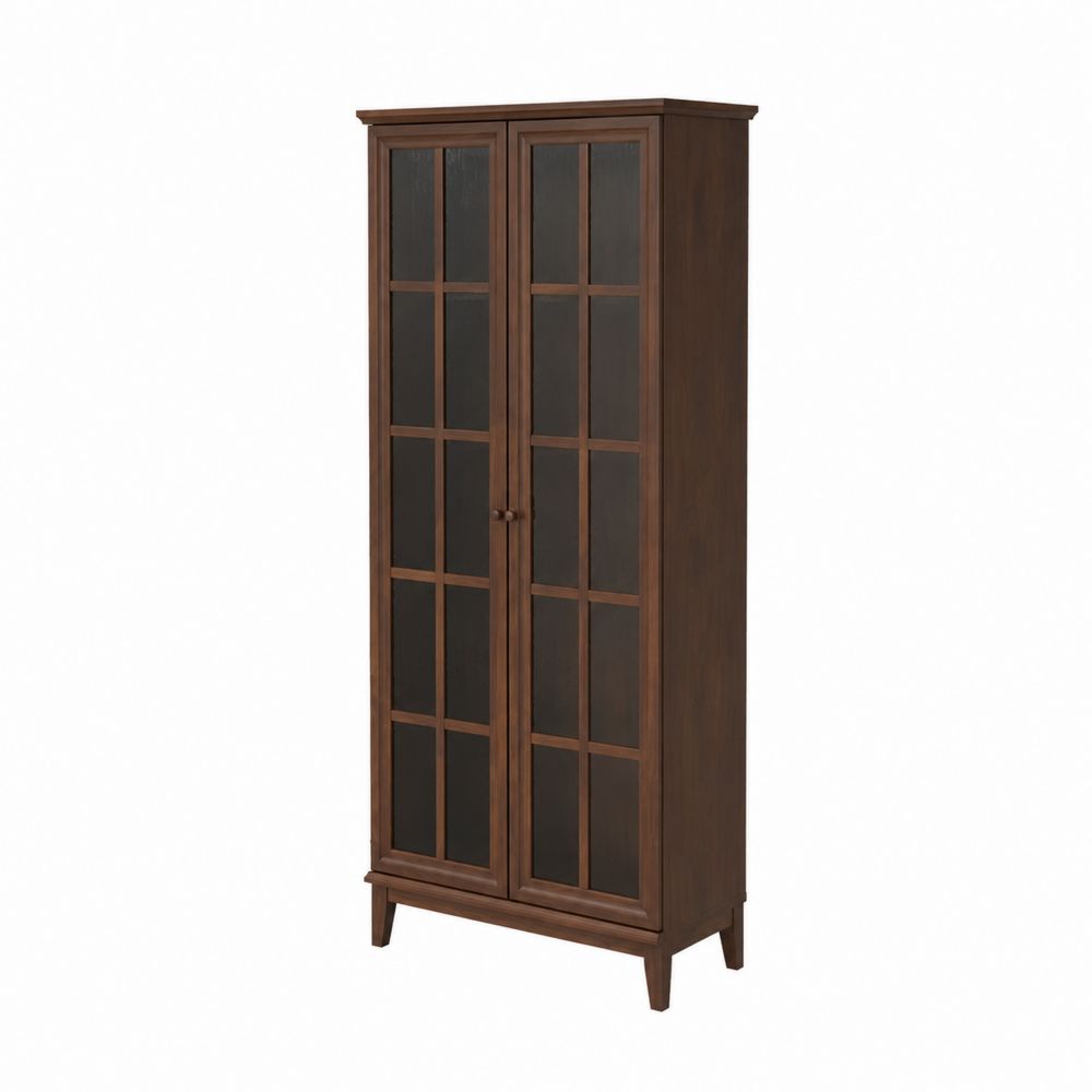 Libreria in legno con porte in vetro marrone